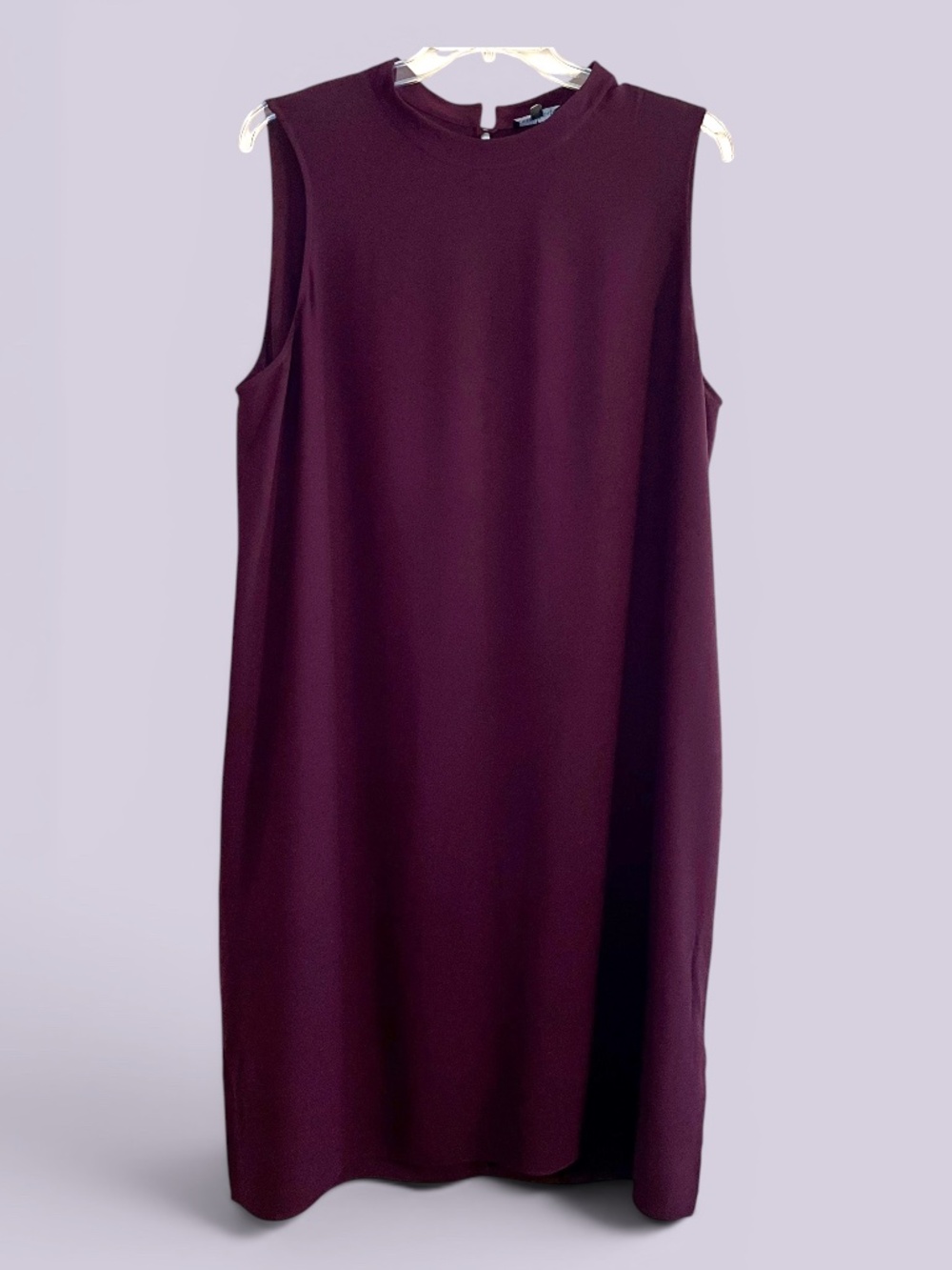 Eileen Fisher 100% Silk Crepe Dress Aubergine Purple Sleeveless Minimalist L/XL